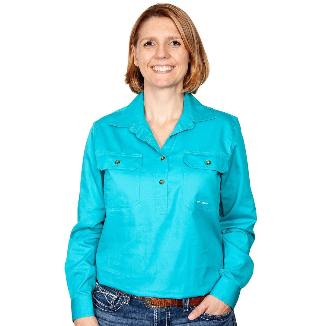 Just Country Womens Shirts 8 / Turquoise Just Country Workshirt Womens Jahna Half Button