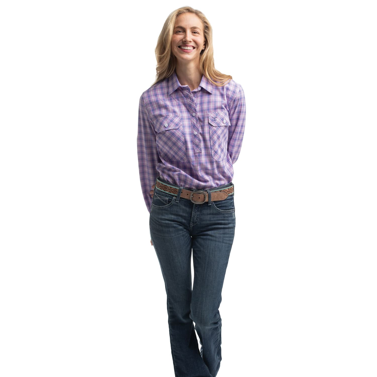 Just Country Womens Shirts Just Country Shirt Womens Georgie Half Button Check