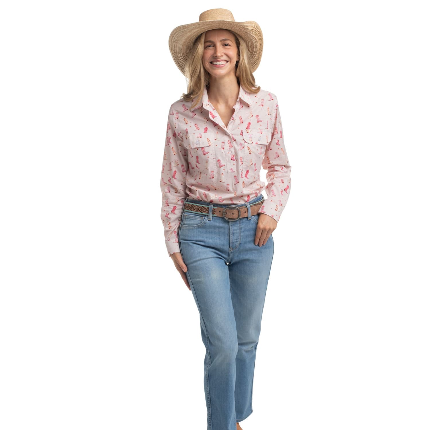Just Country Womens Shirts Just Country Shirt Womens Georgie Half Button Print