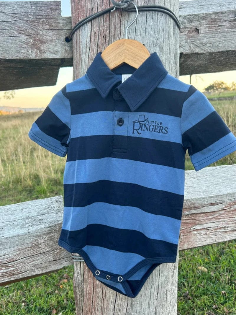 Little Ringers Baby Cowkids 0-03 Months / Blue/Navy Little Ringers Polo Romper