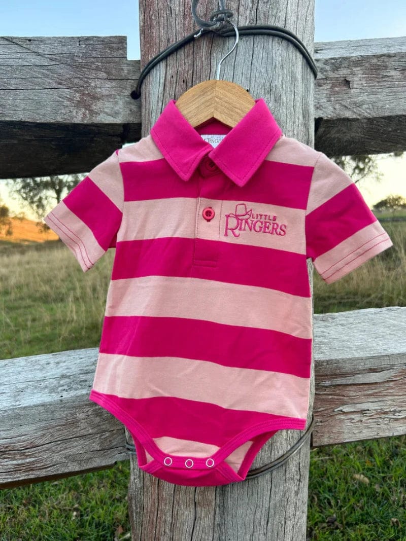 Little Ringers Baby Cowkids 0-03 Months / Dark Pink/Light Pink Little Ringers Polo Romper