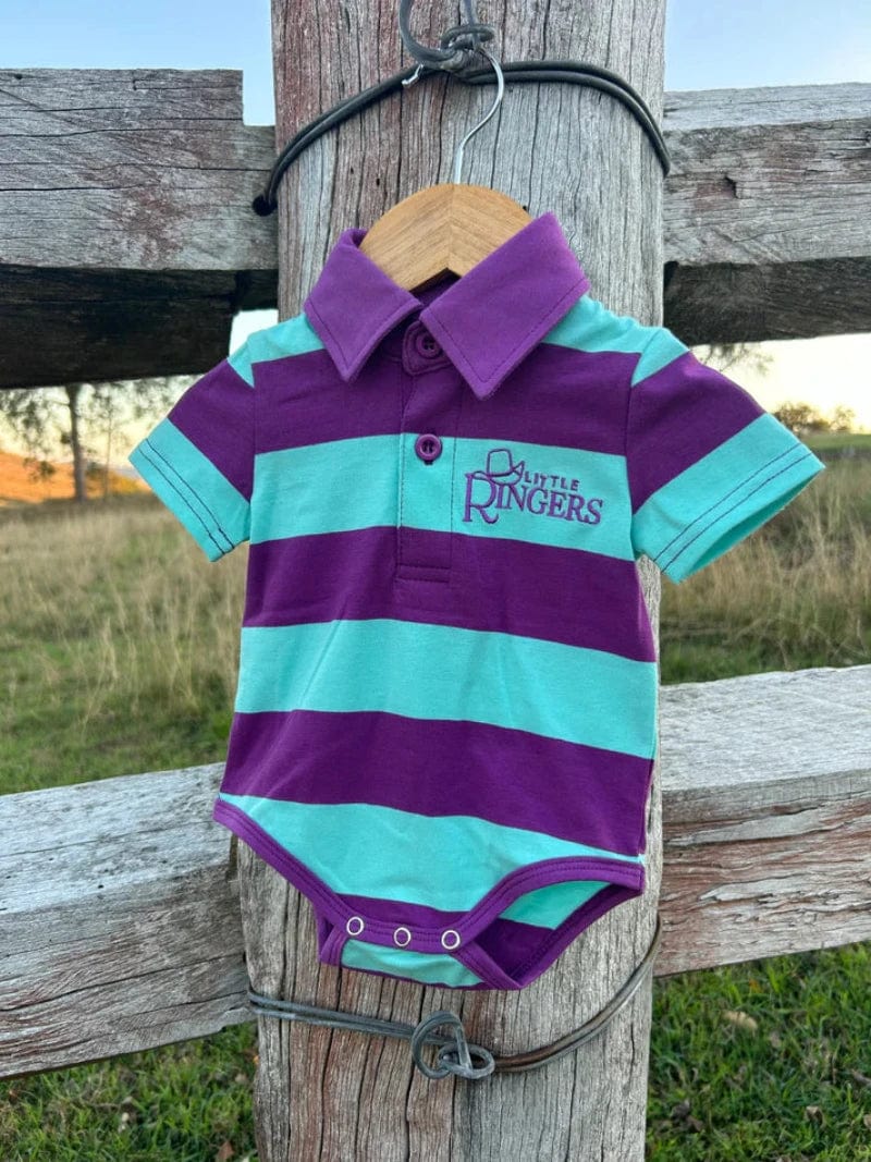 Little Ringers Baby Cowkids 0-03 Months / Purple/Aqua Little Ringers Polo Romper