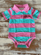 Little Ringers Baby Cowkids 06-12 Months / Pink/Aqua Little Ringers Polo Romper