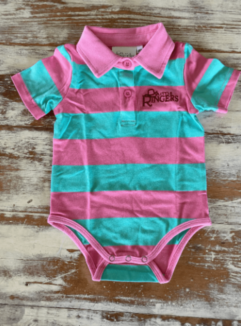 Little Ringers Baby Cowkids 06-12 Months / Pink/Aqua Little Ringers Polo Romper