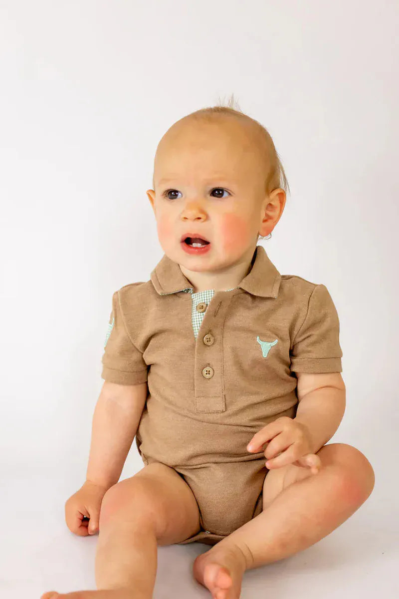 Little Windmill Kids Shirts 03-06 Months / Caramel Little Windmill Romper Boys Clay Baby