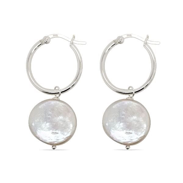 MCJ Jewellery Earrings ER0083 Hoop Drop with Disc Pearl