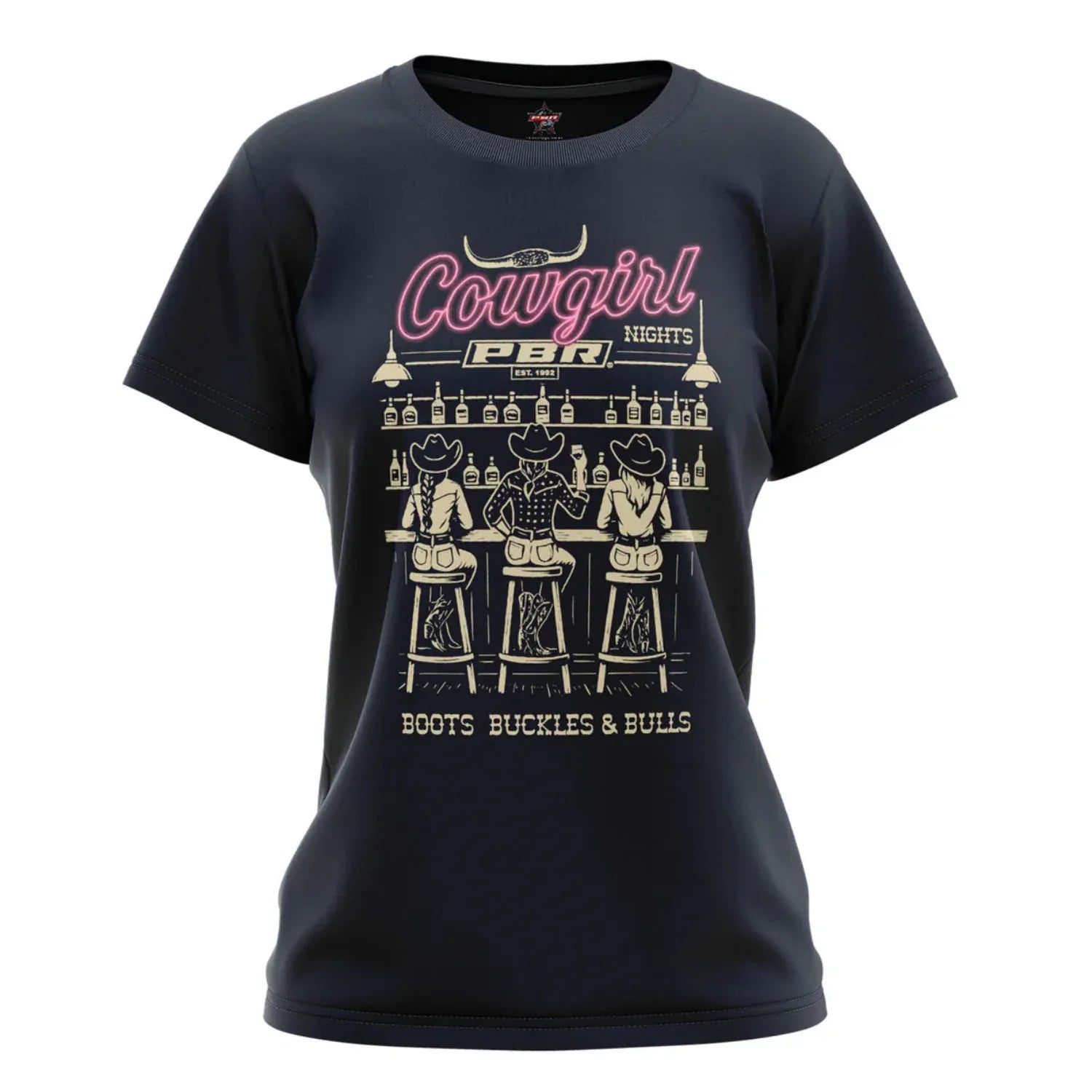 PBR Womens Shirts 08 / Navy PBR Tee Womens Cowgirl Nights