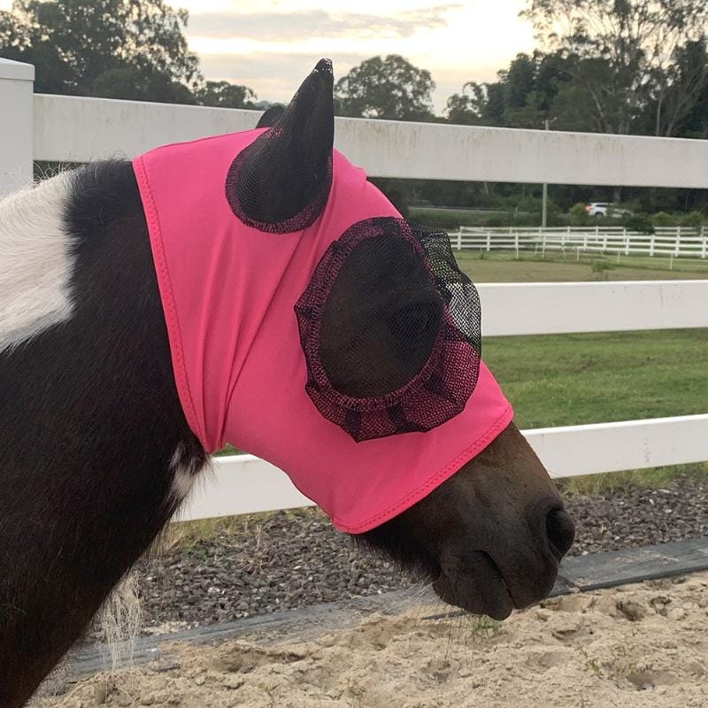 Piccolo Fly Masks & Bonnets Mini / Pink/Black Piccolo Fly Mask Lycra Pull-On