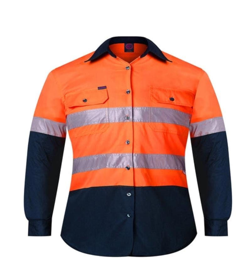 Pilbara Kids Shirts Y0 / Orange/Navy Pilbara Shirt Kids 2-Tone with Reflective Tape Full Button