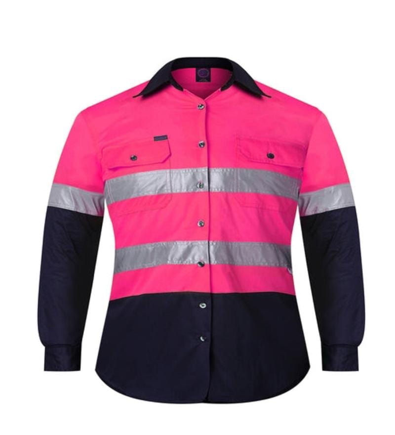 Pilbara Kids Shirts Y0 / Pink/Navy Pilbara Shirt Kids 2-Tone with Reflective Tape Full Button