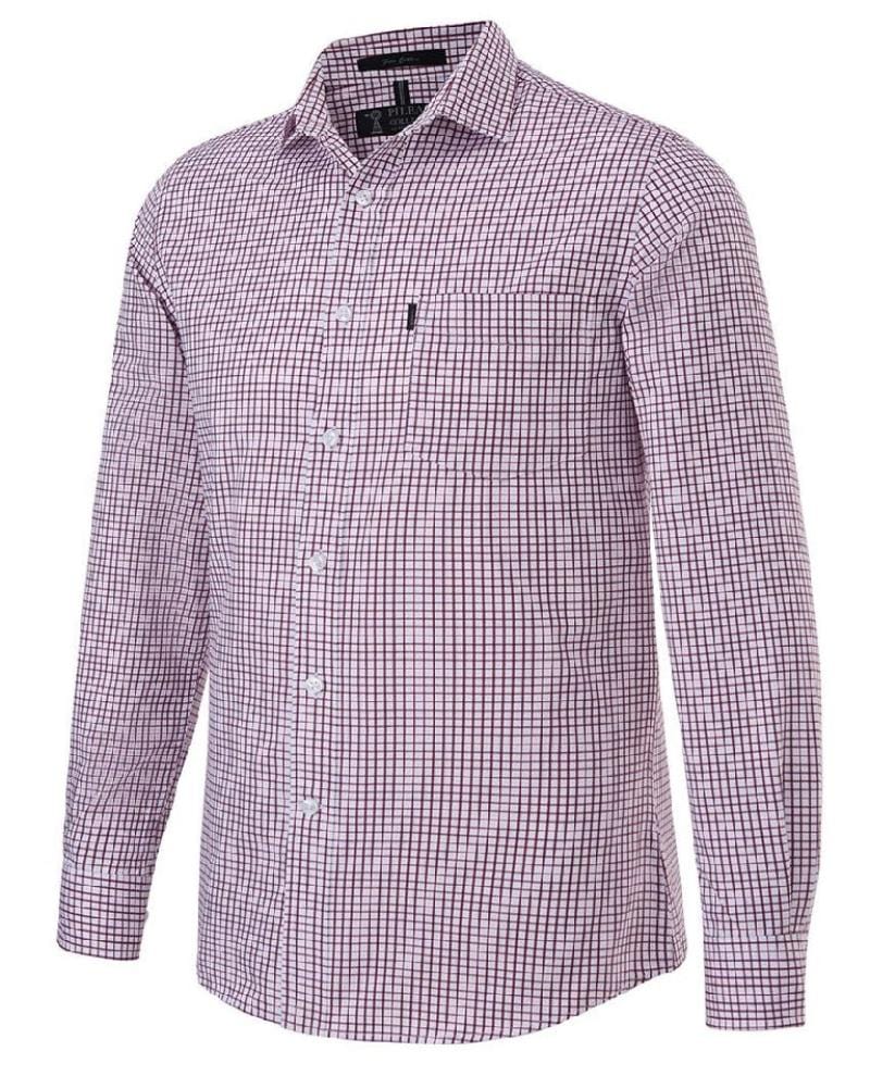 Pilbara Mens Shirts S / Burgundy/White Pilbara Shirt Mens Single Pocket Check