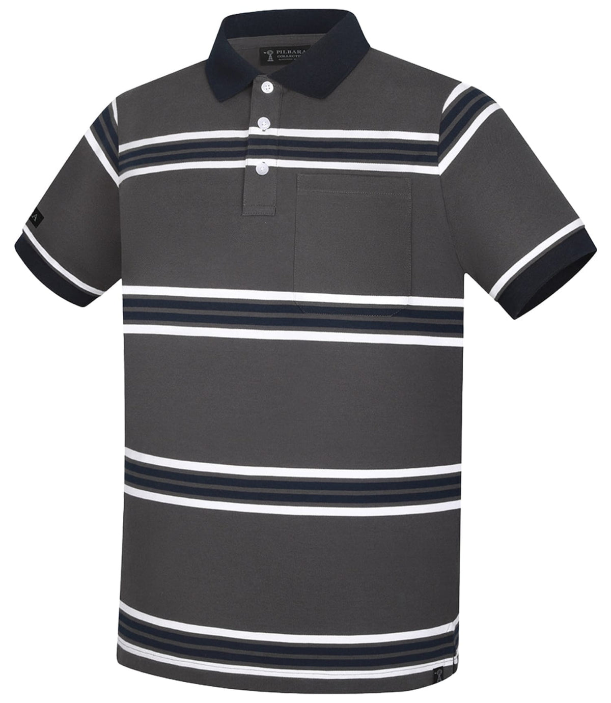 Pilbara Mens Shirts S / Charcoal/White/Navy Pilbara Polo Mens Striped Pocket