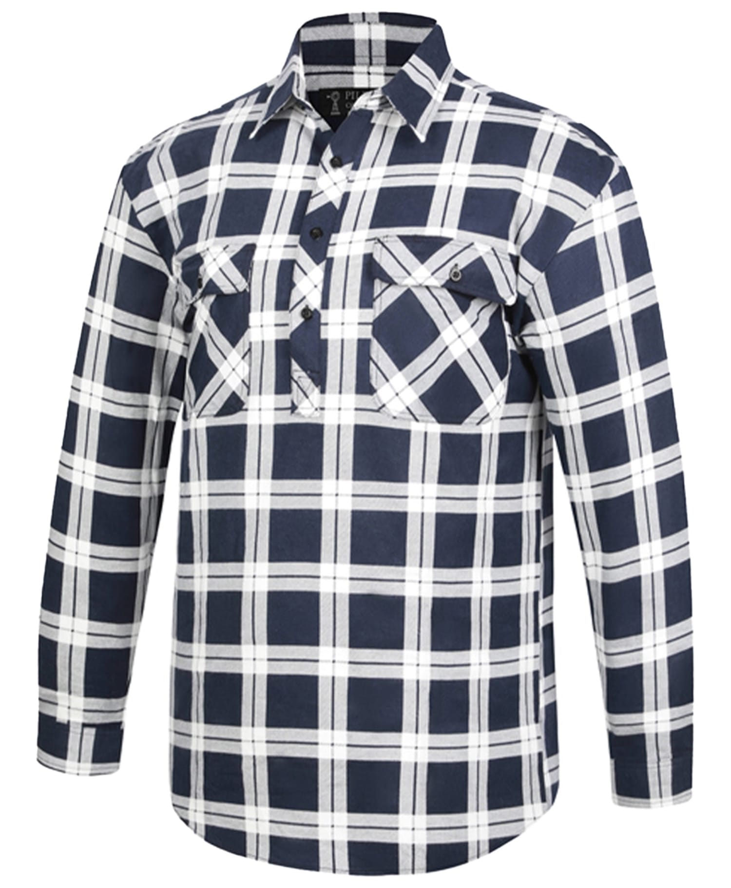 Pilbara Mens Shirts S / Navy/White Pilbara Shirt Mens Flannelette Half Button