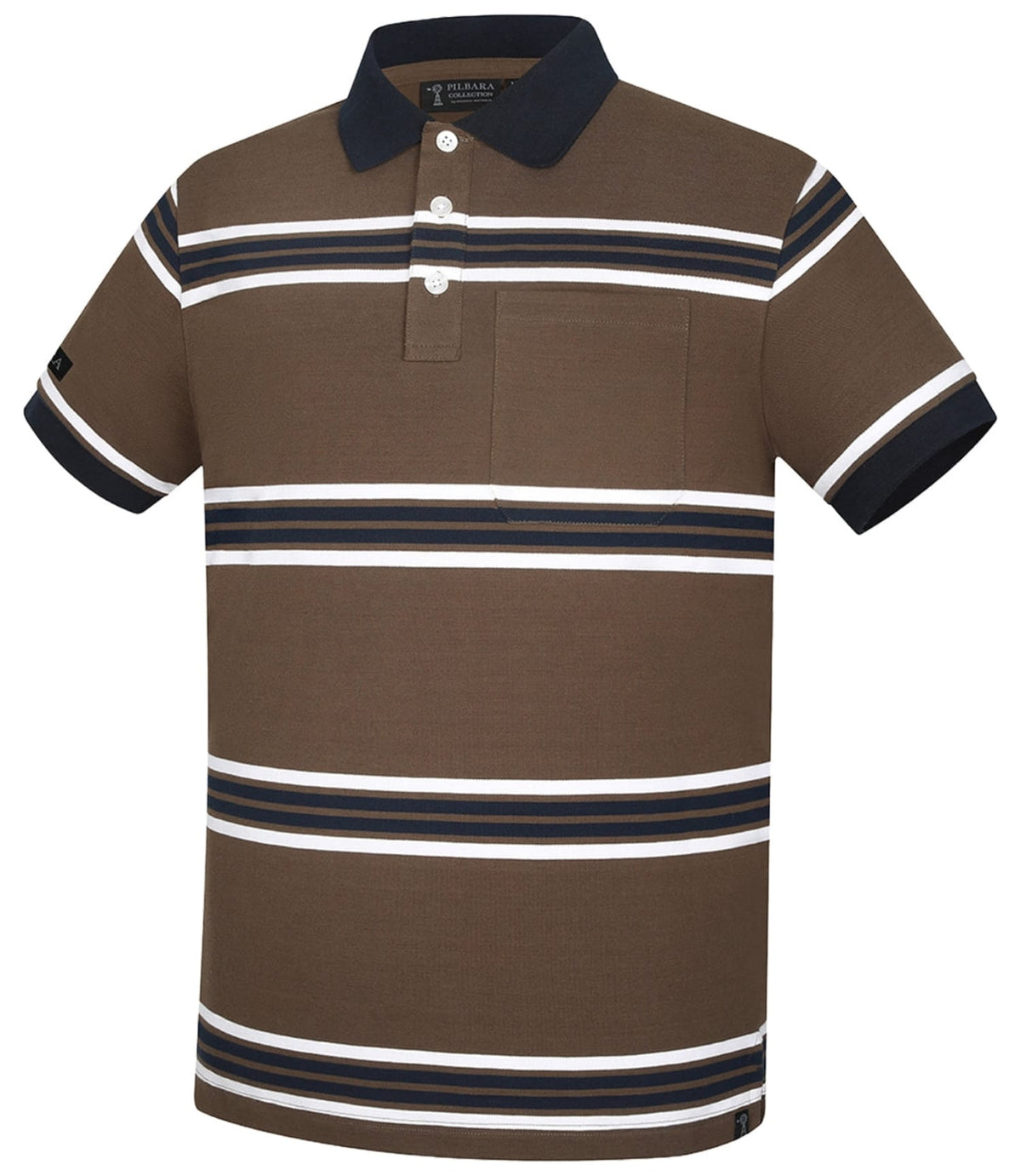 Pilbara Mens Shirts S / Olive/White/Navy Pilbara Polo Mens Striped Pocket