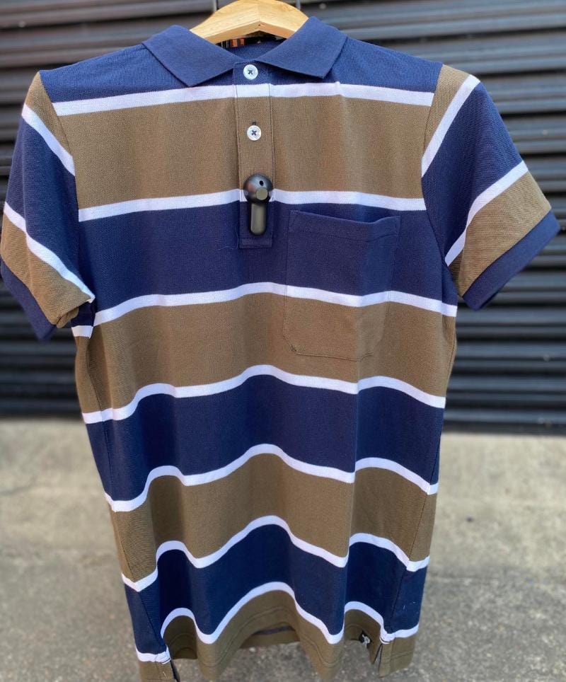 Pilbara Mens Shirts S / Olive/White Pilbara Polo Mens Striped Pocket