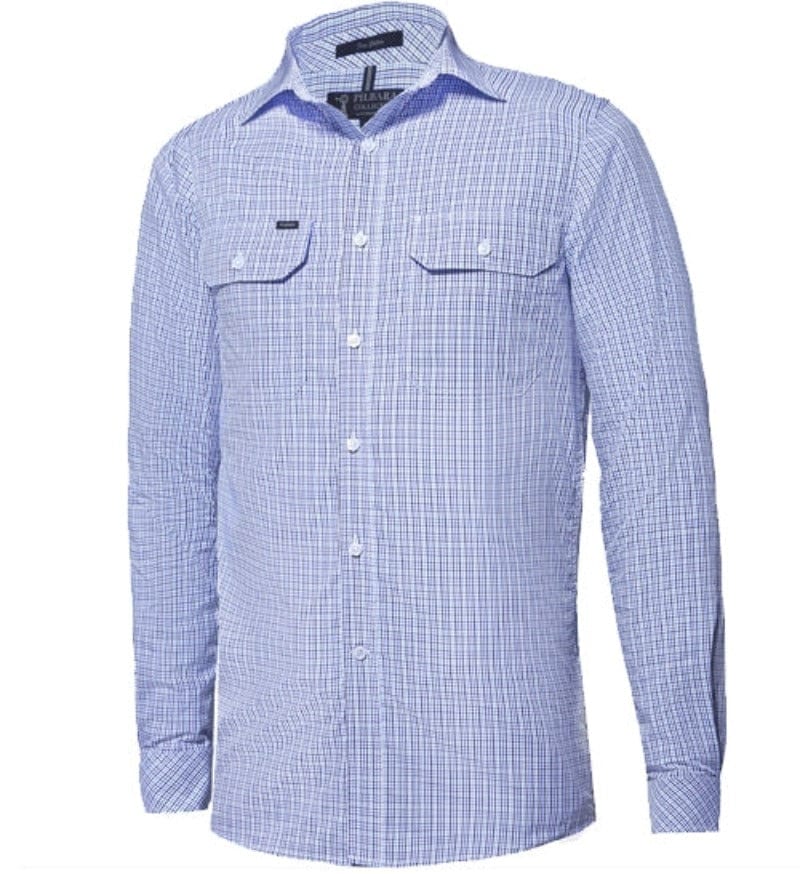 Pilbara Mens Shirts S / Royal/Blue/Black Pilbara Shirt Mens Dual Pocket Check