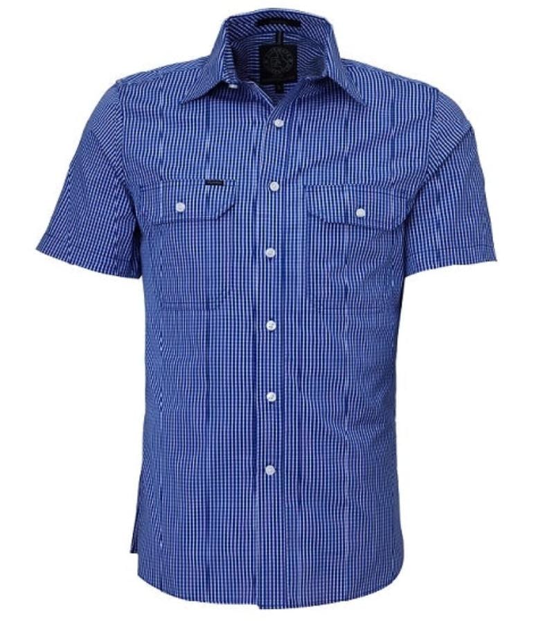 Pilbara Mens Shirts S / Royal/White Pilbara Shirt Mens Double Pocket Check