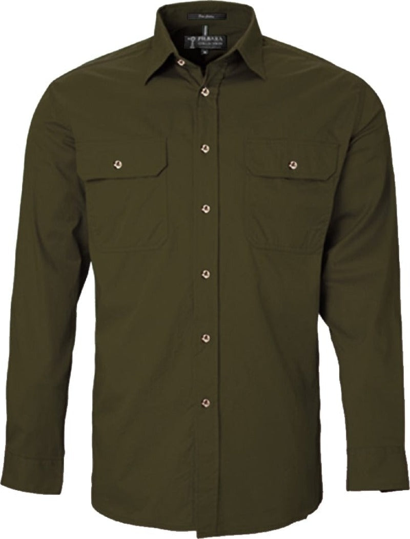 Pilbara Mens Shirts XL / Olive Pilbara Workshirt Mens Open Front