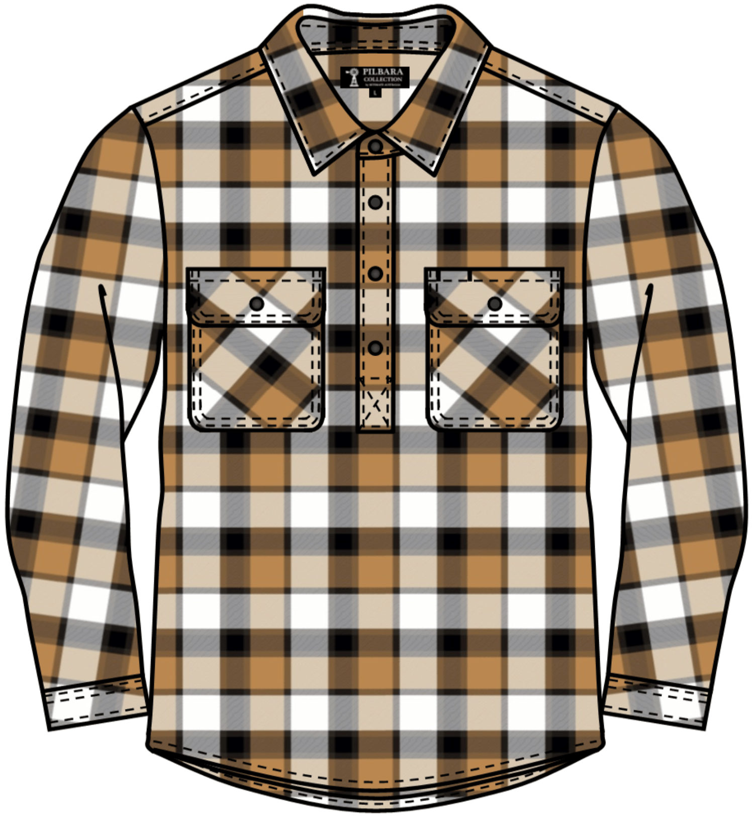 Pilbara Mens Shirts XS / Brown/Black/White Pilbara Shirt Mens Flannelette Half Button