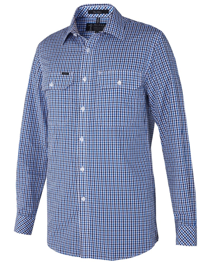 Pilbara Mens Shirts XS / Cobalt/Navy/White Pilbara Shirt Mens Dual Pocket Check