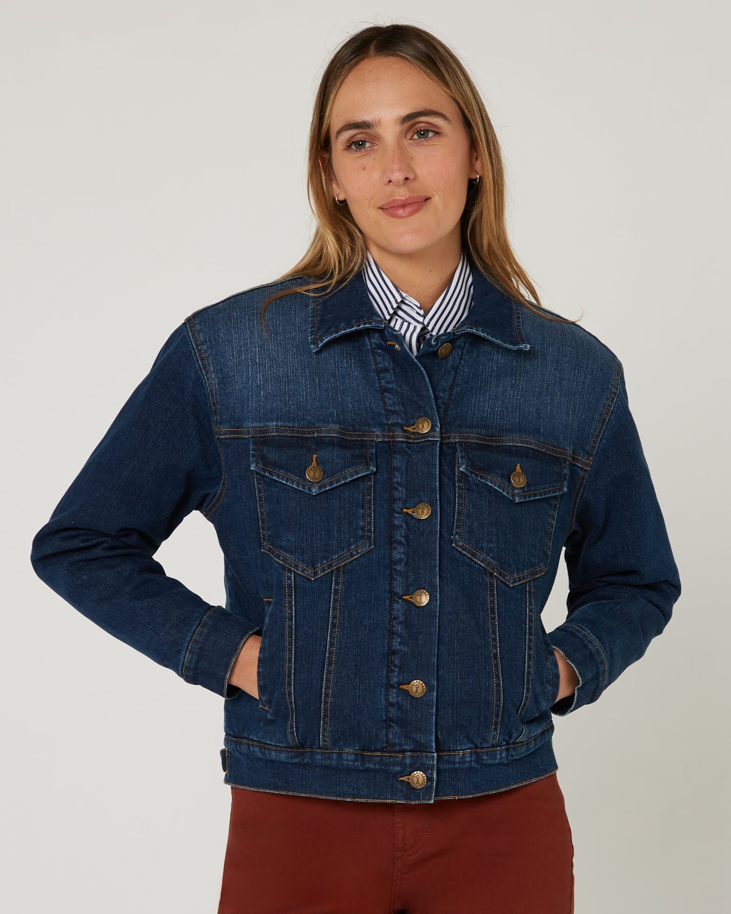Pilbara Womens Jumpers- Jackets - Vests 08 / Dark Indigo Pilbara Jacket Womens Lauren Sherpa Lined