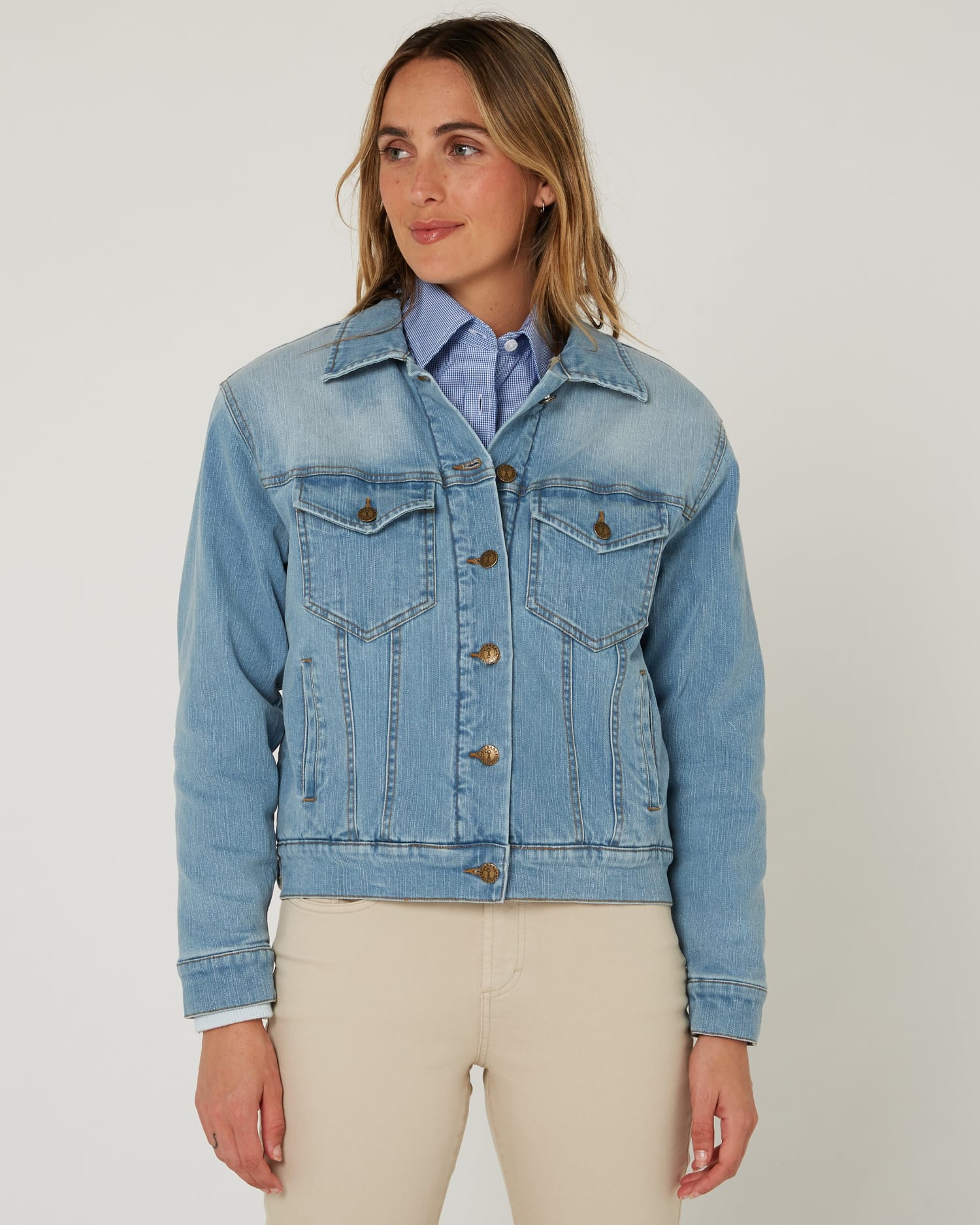 Pilbara Womens Jumpers- Jackets - Vests 08 / Light Indigo Pilbara Jacket Womens Lauren Sherpa Lined
