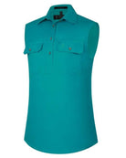 Pilbara Womens Shirts 06 / Jade Pilbara Workshirt Womens Sleeveless Half Button
