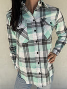 Pilbara Womens Shirts 08 / Beach Glass/Grey/White Pilbara Shirt Womens Flannelette Full Button