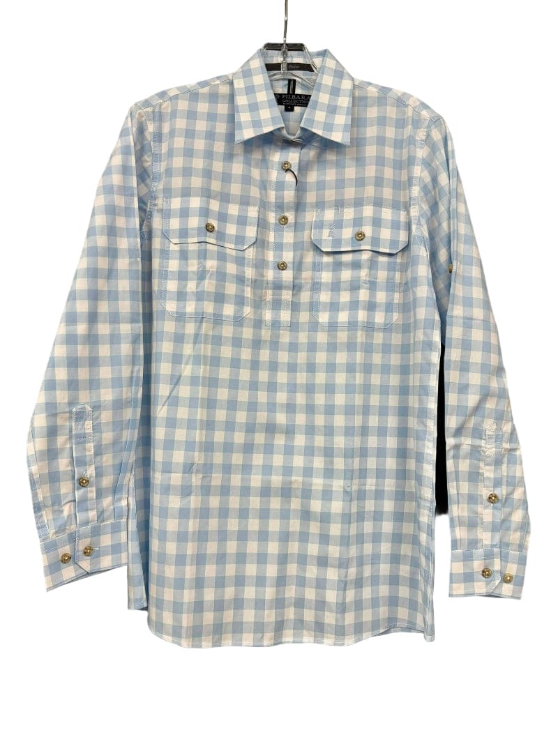 Pilbara Womens Shirts 08 / Blue/White Pilbara Shirt Womens Check Half Button