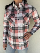 Pilbara Womens Shirts 08 / Dusty Pink/Grey/White Pilbara Shirt Womens Flannelette Full Button