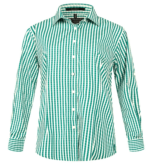 Pilbara Womens Shirts 08 / Emerald/White Pilbara Shirt Womens Full Button Gingham