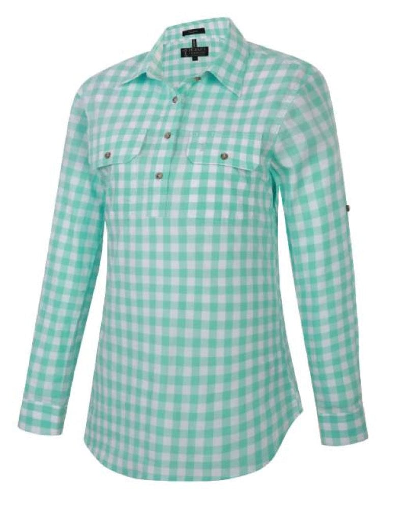 Pilbara Womens Shirts 08 / Mint/White Pilbara Shirt Womens Check Half Button