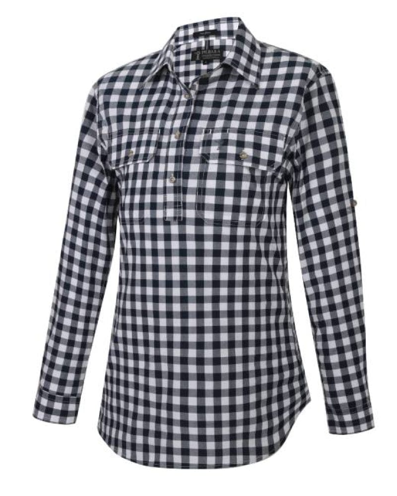 Pilbara Womens Shirts 08 / Navy/White Pilbara Shirt Womens Check Half Button