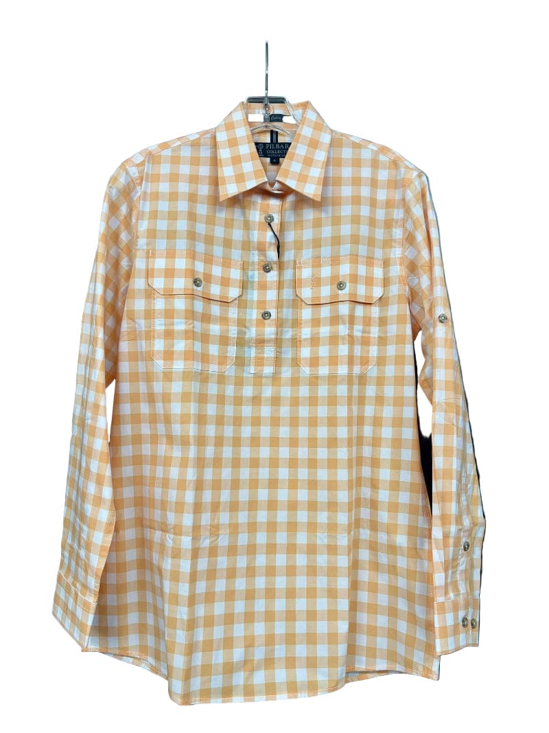 Pilbara Womens Shirts 08 / Orange/White Pilbara Shirt Womens Check Half Button