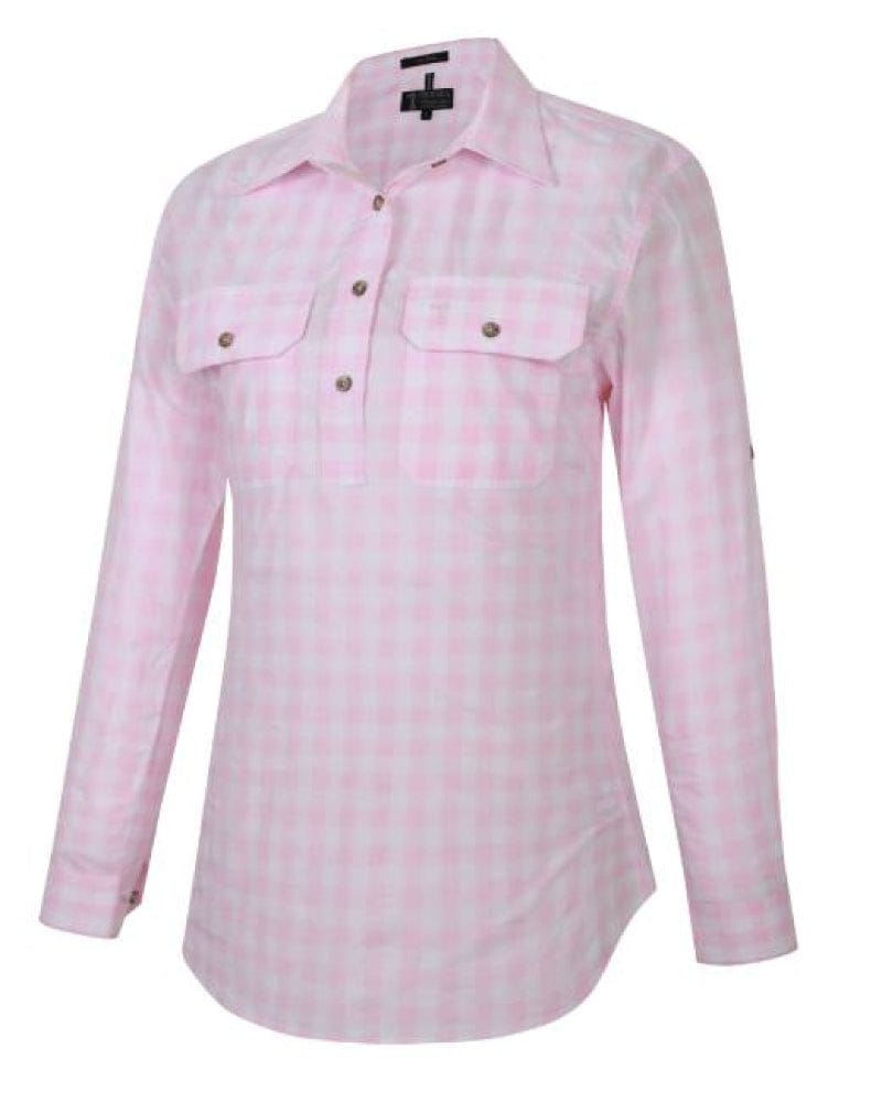 Pilbara Womens Shirts 08 / Pink/White Pilbara Shirt Womens Check Half Button