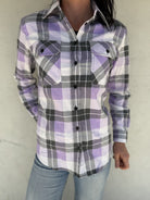 Pilbara Womens Shirts 08 / Purple Rose/Grey/White Pilbara Shirt Womens Flannelette Full Button
