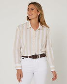 Pilbara Womens Shirts 08 / Stone/White Pilbara Womens Shirt Jacquelin Classic Cotton
