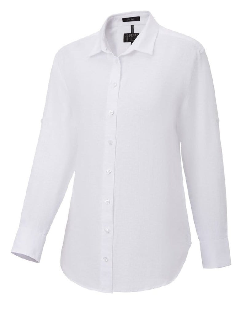 Pilbara Womens Shirts 08 / White Pilbara Shirt Womens Linen Swiss Tab