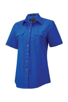 Pilbara Womens Shirts 10 / Cobalt Pilbara Shirt Womens Full Button Short Sleeve