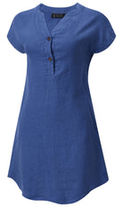 Pilbara Womens Shorts- Skirts - Dresses L 18-20 / Deep Blue Pilbara Dress Womens Alina Linen Cap Sleeve