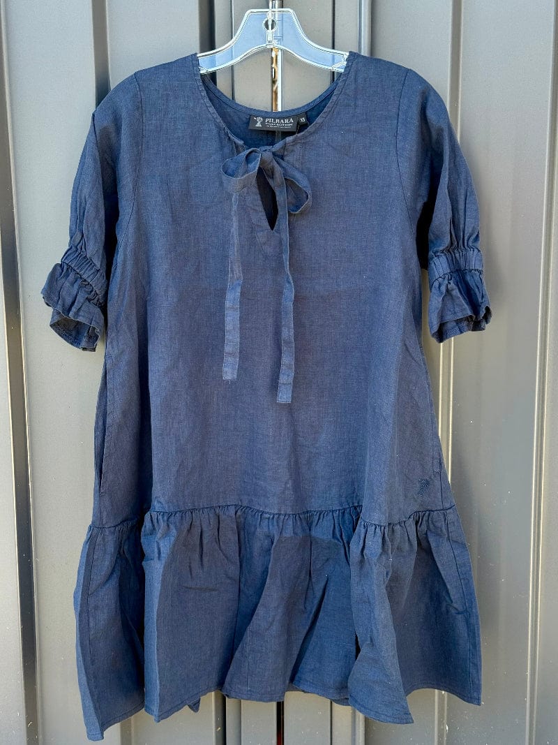 Pilbara Womens Shorts- Skirts - Dresses L 18-20 / Navy Pilbara Dress Womens Linen 3/4 Sleeve