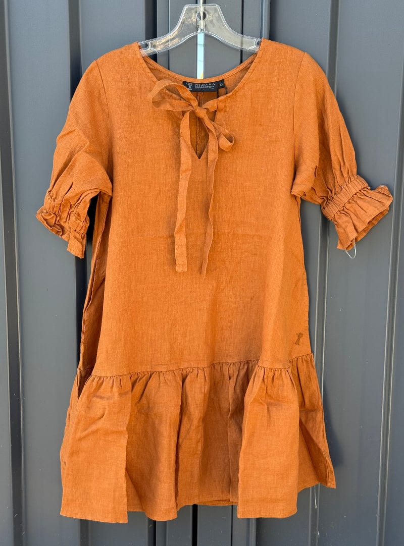 Pilbara Womens Shorts- Skirts - Dresses L 18-20 / Terracotta Pilbara Dress Womens Linen 3/4 Sleeve