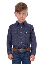 Pure Western Kids Shirts 02 / Navy/White Pure Western Boys Jett Long Sleeve Shirt