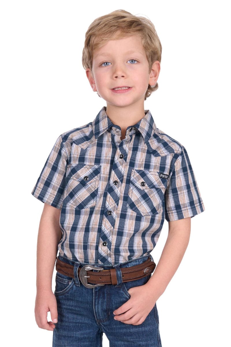 Pure Western Kids Shirts 04 / Navy/Tan Pure Western Shirt Boys Peter