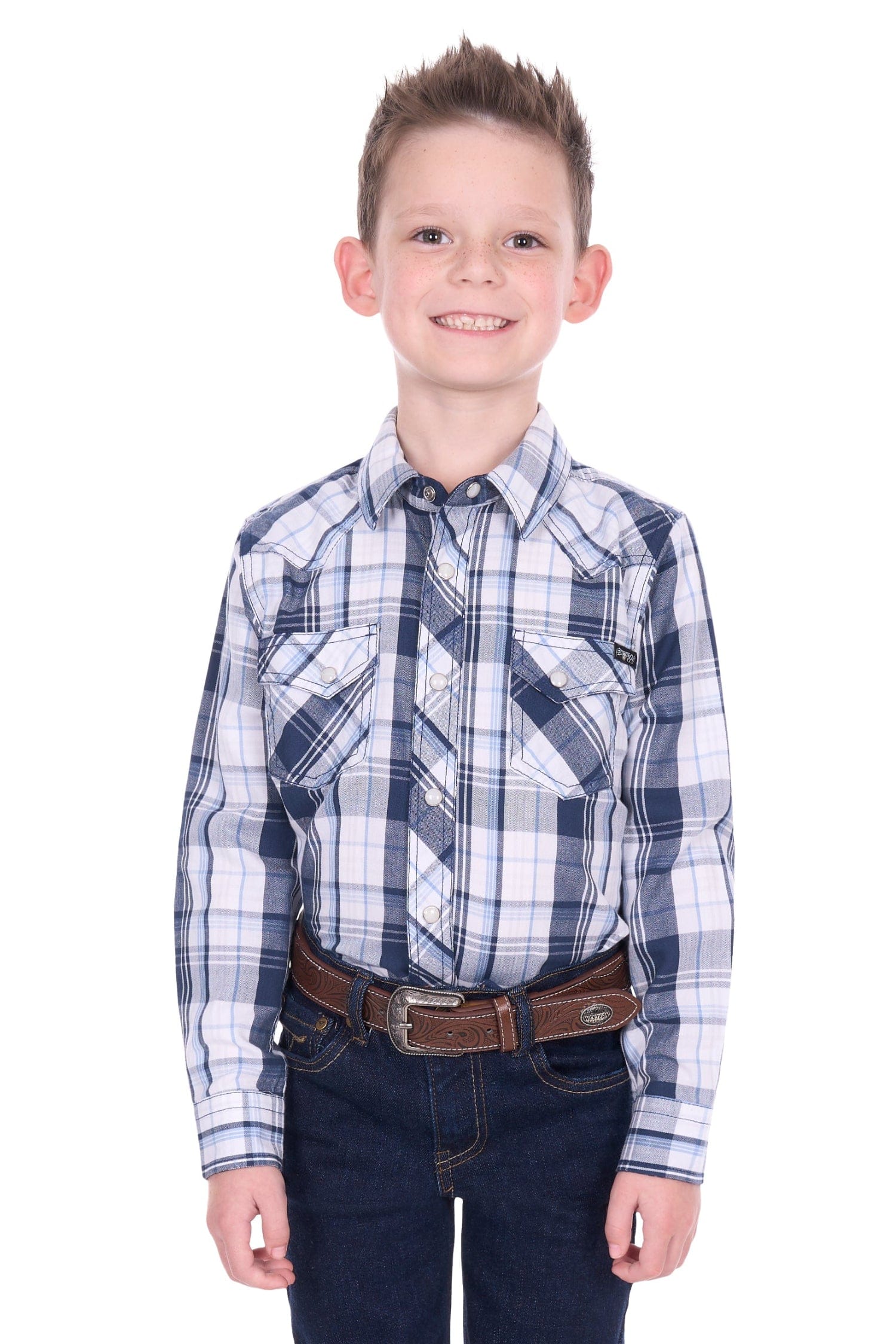 Pure Western Kids Shirts 04 / Navy/White Pure Western Shirt Boys Billy