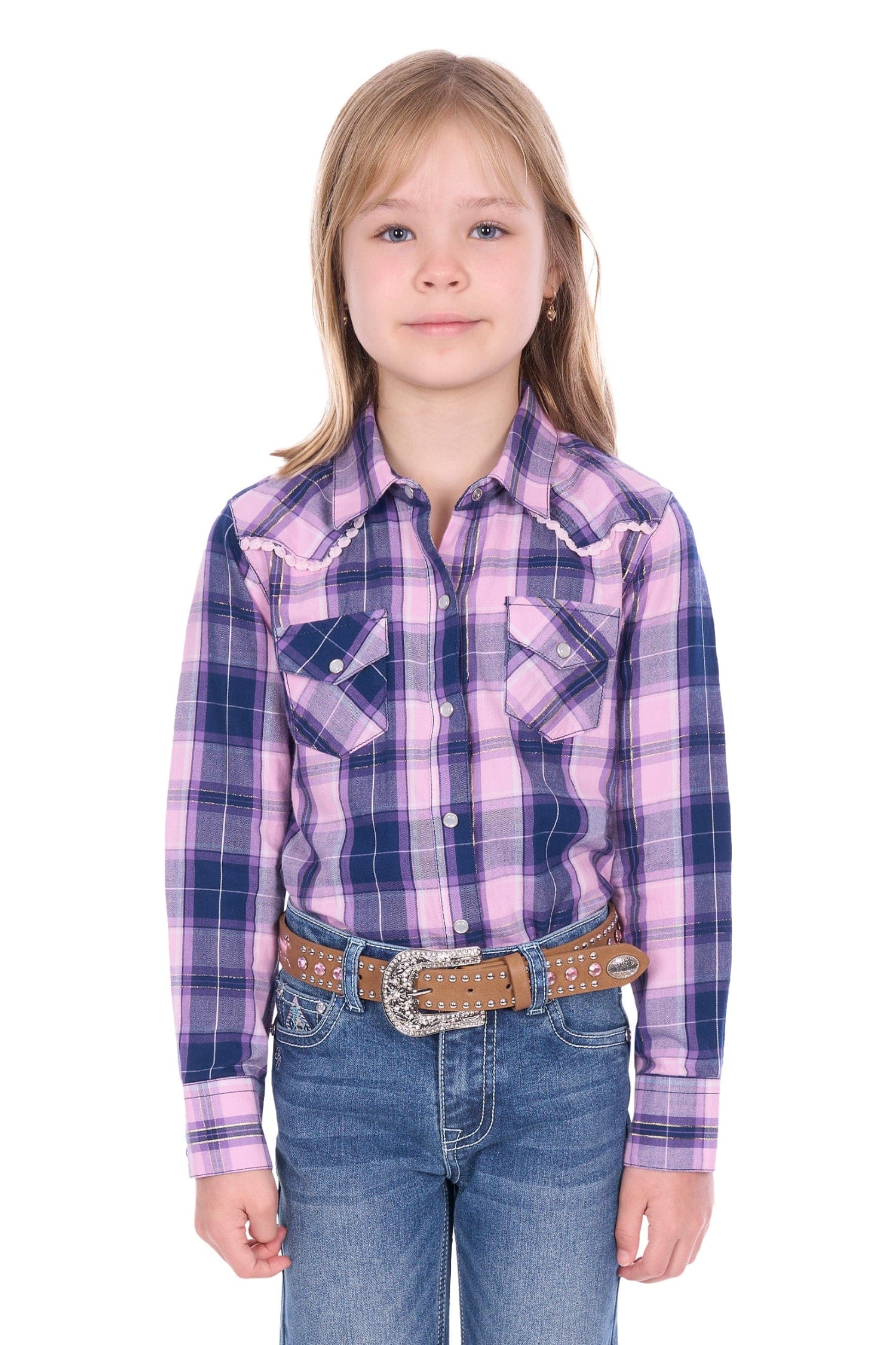Pure Western Kids Shirts 04 / Pink/Navy Pure Western Shirt Girls Arleen