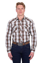 Pure Western Mens Shirts S / Dark Tan/White Pure Western Shirt Mens Roger