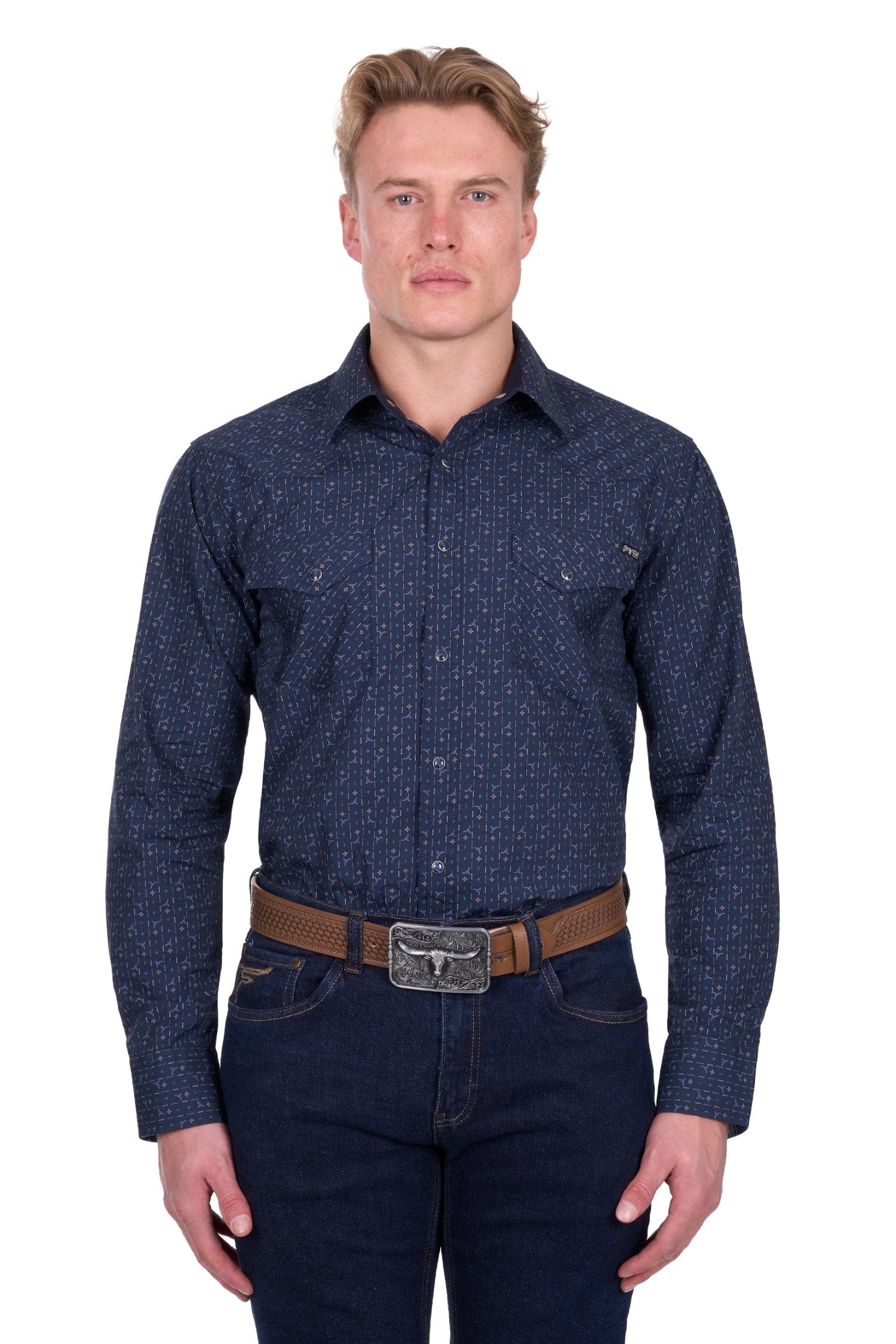 Pure Western Mens Shirts S / Navy/Multi Pure Western Shirt Mens Marc
