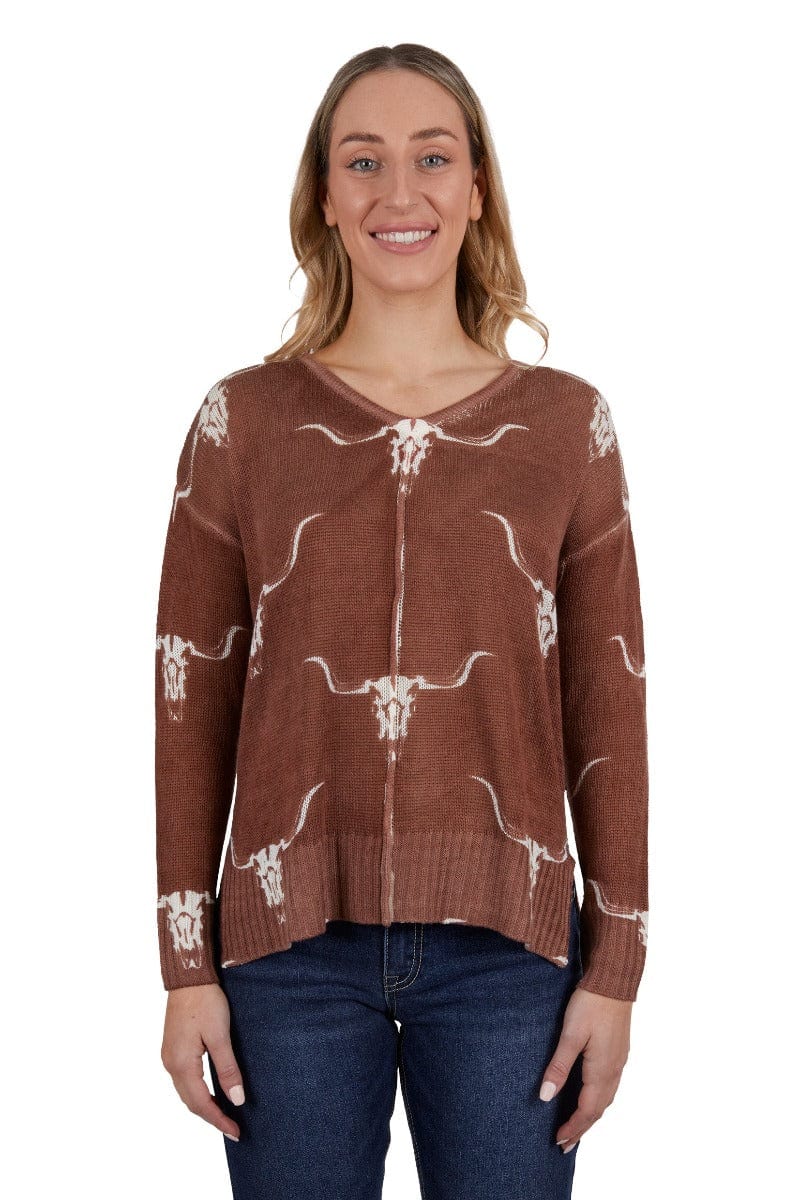 Pure Western Womens Jumpers, Jackets & Vests 08 / Brown Pure Western Jumper Womens Veola Knitted