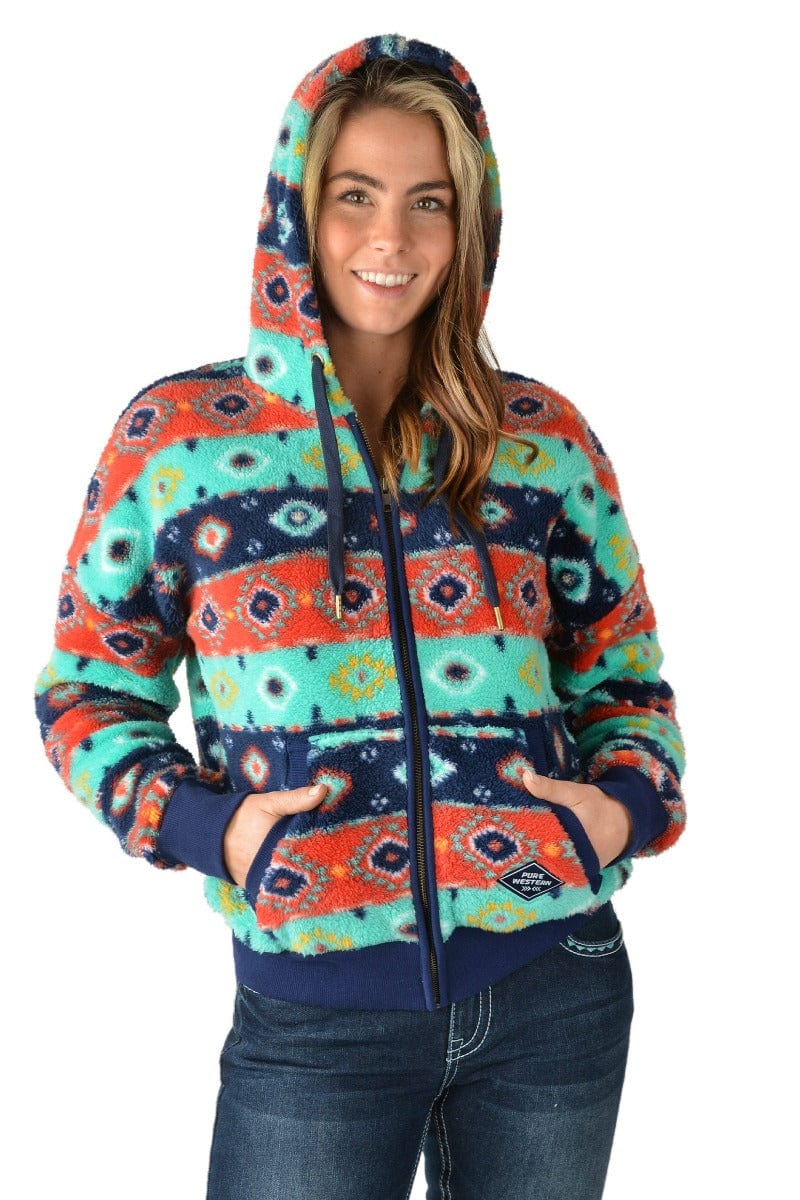 Pure Western Womens Jumpers, Jackets & Vests 8 / Navy/Multi Pure Western Hoodie Womens Cailan (P3W2551717)